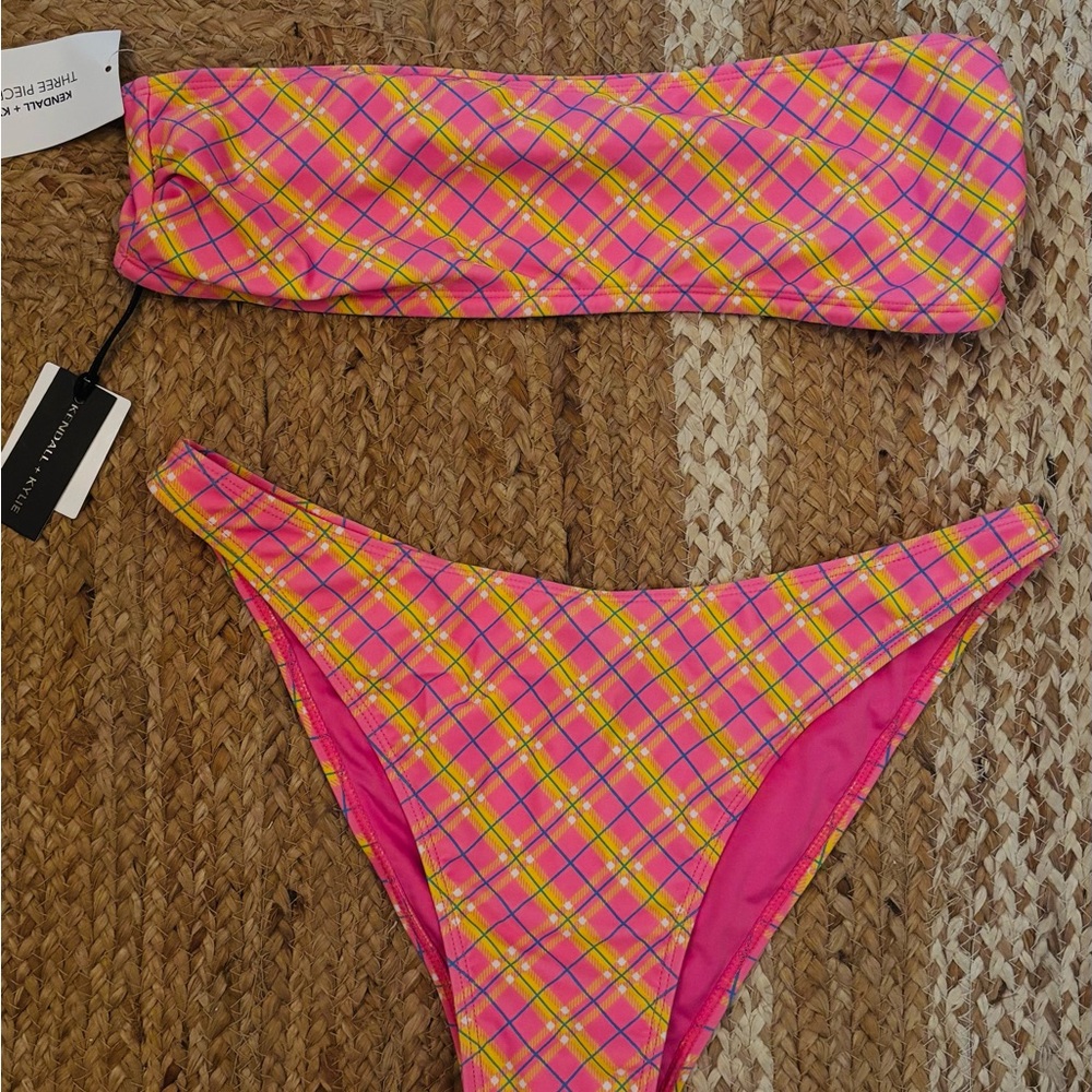 Kendall and Kylie XL Pink Plaid Bikini Set